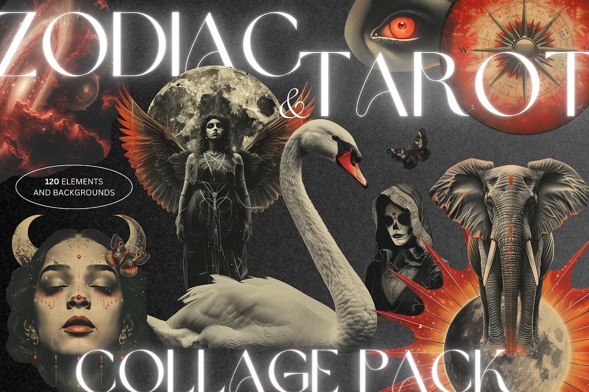 Zodiac and Tarot card collage pack