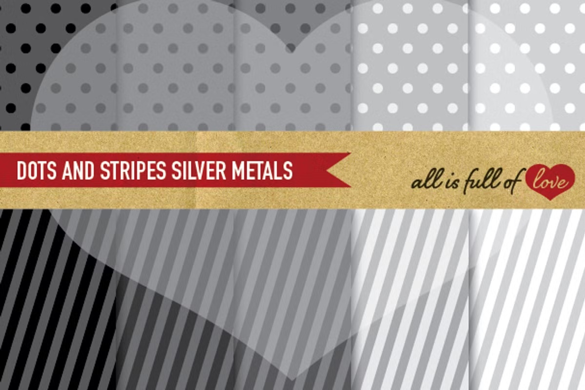 Grey Polka Dots Stripes Paper Sheets
