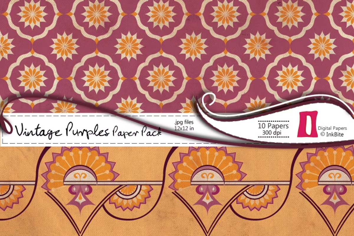 Vintage Purples Digital Papers 4 Vintage Purples Digital Papers