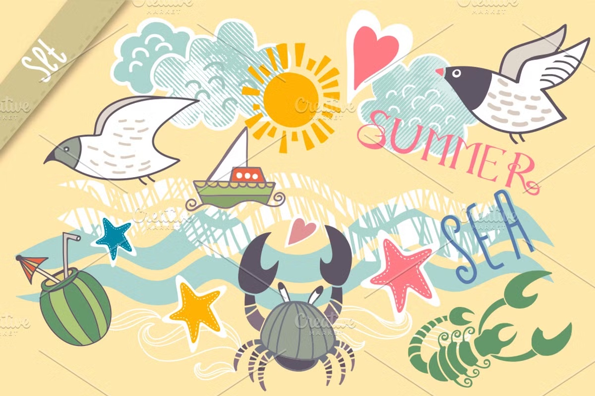 Sea vector set.