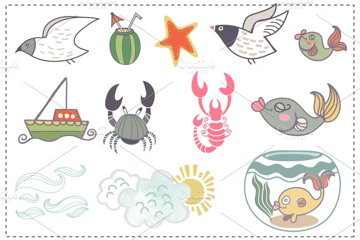Sea vector set. 5 Sea vector set.