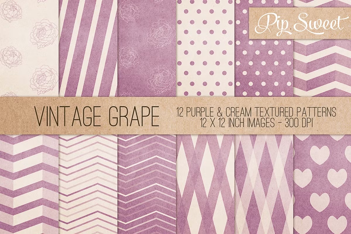 Vintage Grape 12 Pattern Set