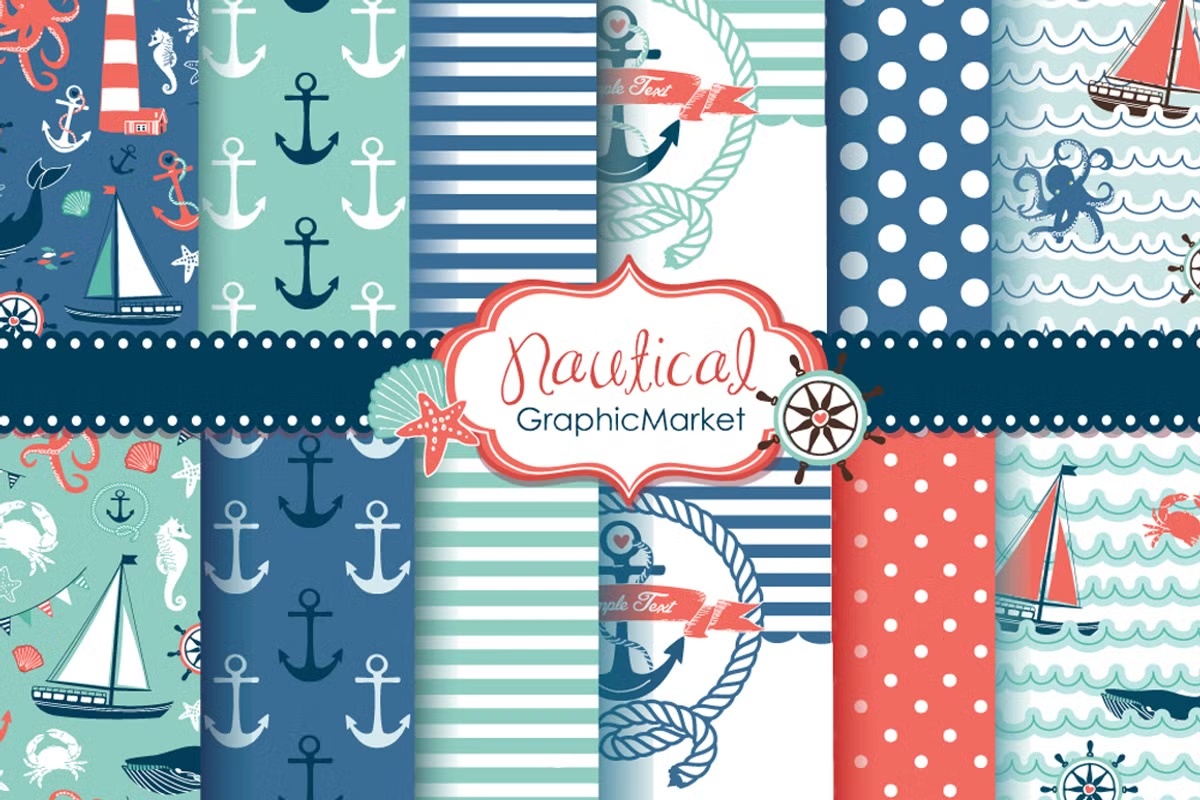 10 Nautical digital papers + 2 cards