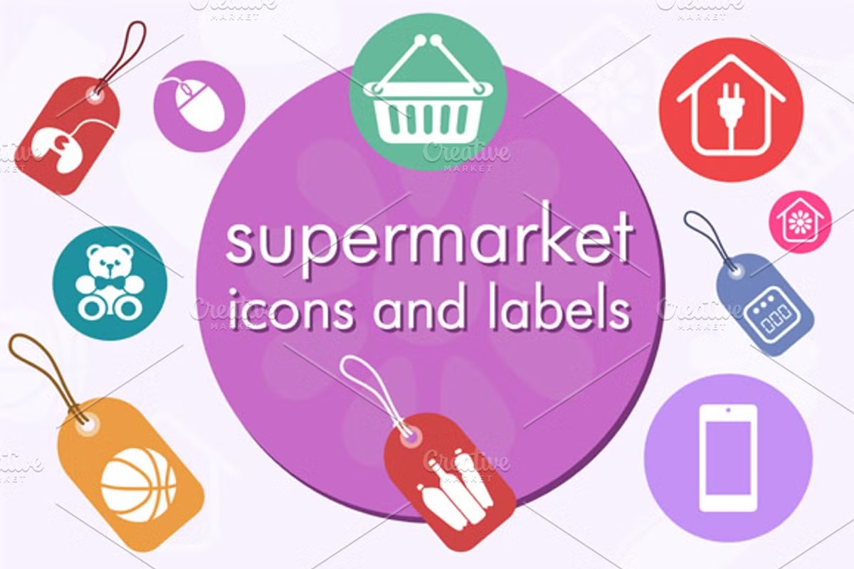 Supermarket icons and labels