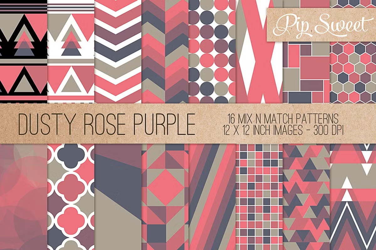Dusty Rose Purple 16 Pattern Set